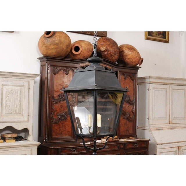 Early 20th Century French Iron and Glass Lantern, Wired for the USA For Sale - Image 10 of 12