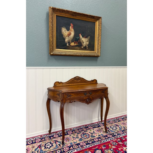 Wood Antique French Oak Louis XV Style Entry Console or Hall Table With Drawer c.1930 For Sale - Image 7 of 18