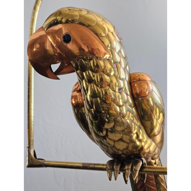 1970s 1970s Sergio Bustamante Style Brass and Copper Parrot on Stand For Sale - Image 5 of 12