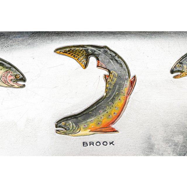 1920s Amazing Antique Sterling Silver Hand Painted Enamel Fishing Fish Trout Cigarette Case Holder Sporting Art Deco Luxury Style For Sale - Image 5 of 18