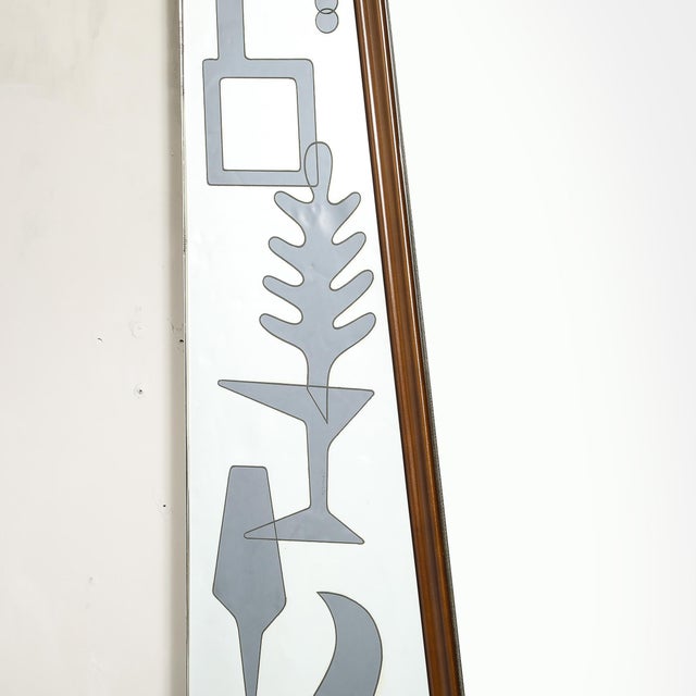 Mid-Century Reversed Etched & Smoked Wall Mirror With Sculptural Walnut Lining For Sale - Image 10 of 12