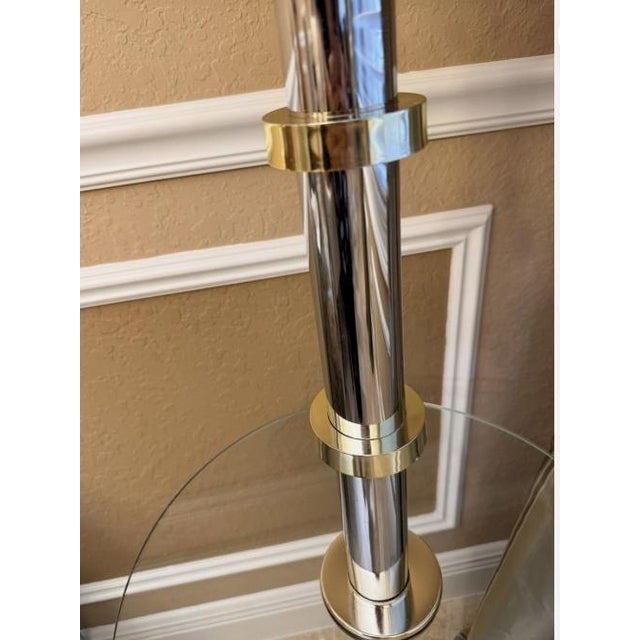 Metal Vintage Chrome & Brass Floor Lamp Glass Table Hollywood Regency Faux Bamboo MCM For Sale - Image 7 of 8