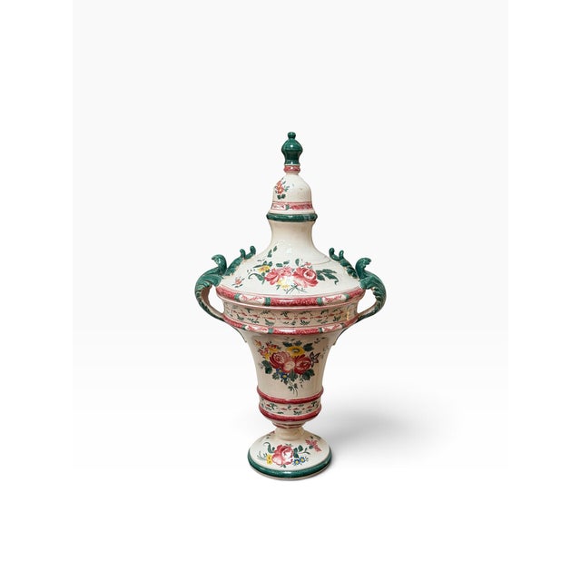 Pink 1 of 2 Huge Vintage Faience Pottery Covered Urn For Sale - Image 8 of 8