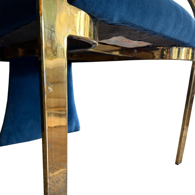 1980s Carson’s of High Point Blue Velvet & Brass Dining Chairs, Set of Four For Sale - Image 15 of 16