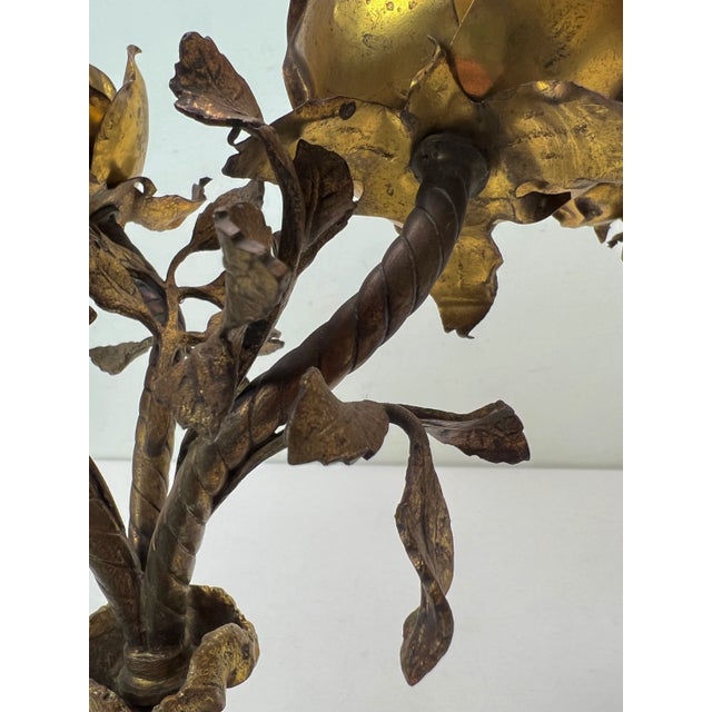 Goldenrod Vintage Brass Table Ornaments with Flowers, France, 1960s, Set of 2 For Sale - Image 8 of 13