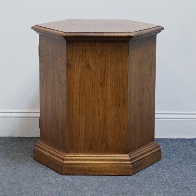 Brown Hekman Furniture Bookmatched Walnut Italian Provincial 20" Hexagonal Storage Accent End Table 1205 For Sale - Image 8 of 11