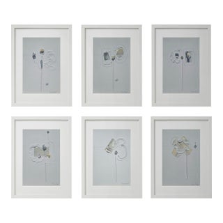 Set of 6 - Neutral Colors Palette Organic Modern Botanical Flower Original Oil Paintings / Contemporary Herbarium / Earth Tones / Curlly Forms For Sale