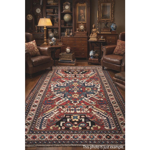 Art Deco Antique Adler Kazak Rug c.1890-1920 Rare Mustache Design Caucasian Collectible For Sale - Image 3 of 8