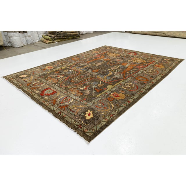 Hand-Knotted Modern Bidjar Style Wool Area Rug – Earthy Charcoal & Terra Cotta For Sale - Image 4 of 10