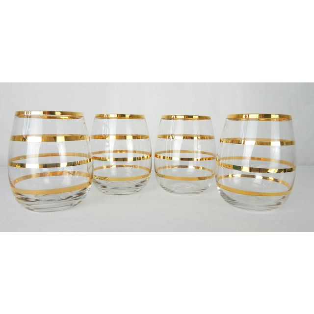Mid 20th Century Vintage Striped Gold Lowballs- Set of 4 For Sale - Image 5 of 11