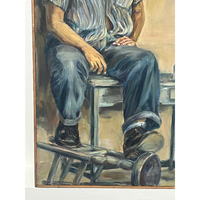 1960s Mid Century Oil Painting Portrait a Man Molly Schiff For Sale - Image 5 of 5