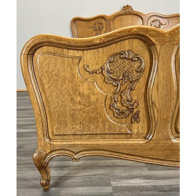 Vintage French Louis XVI Double Bed Frame in Oak For Sale - Image 4 of 11