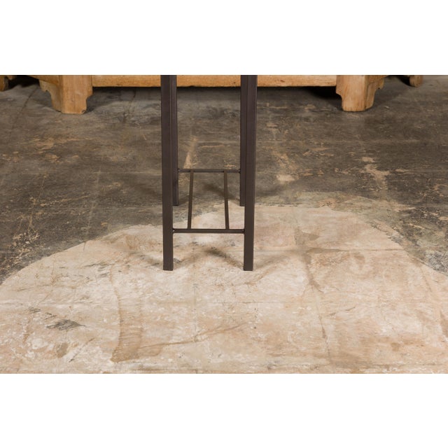 Narrow Side Table with Louis Vuitton Leather Top and Custom Metal Stand For Sale - Image 11 of 11