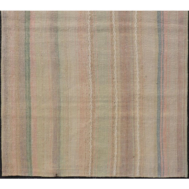 Vintage Turkish Kilim With Soft Pastel Stripes in Sage, Sand, Blush, and Sky For Sale - Image 4 of 10