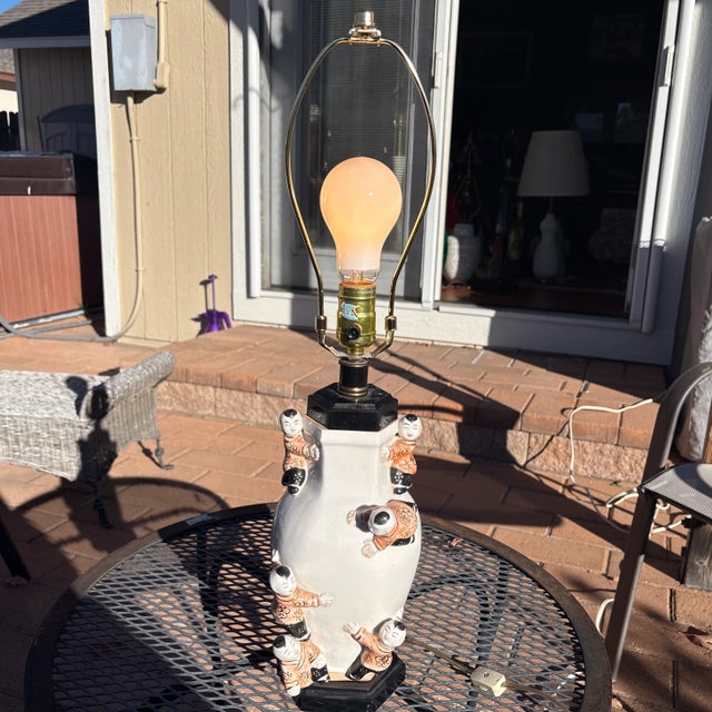 Asian Style Vintage Chinese Porcelain Climbing Babies Lamp For Sale - Image 4 of 5