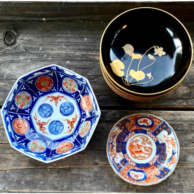 Antique Japanese Imari Octagonal Porcelain Bowl, Cobalt Blue & Iron Red, Meiji Period For Sale - Image 4 of 9