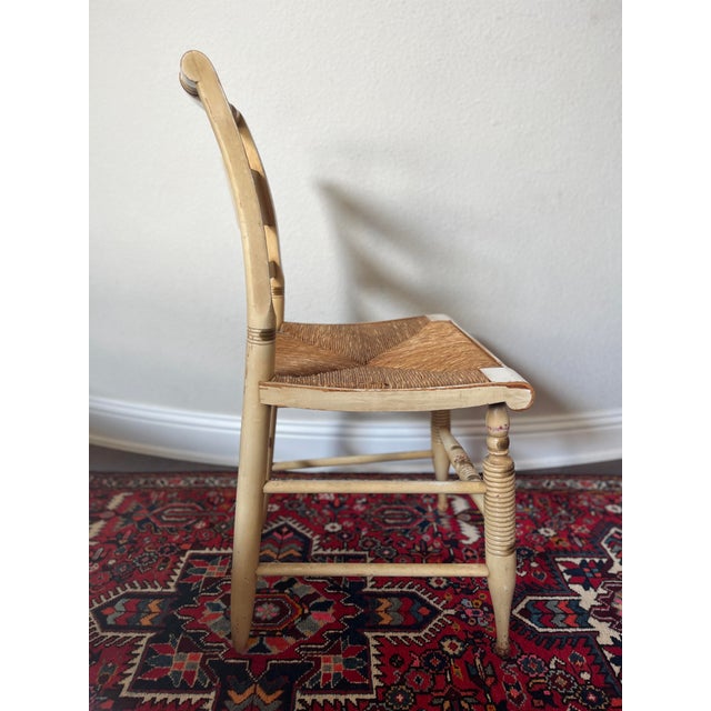 Rustic European Vintage Lambert Hitchcock Hitchcocks-Ville Conn. Warranted Woven Rush Seat Chair, Side Chair For Sale - Image 3 of 12