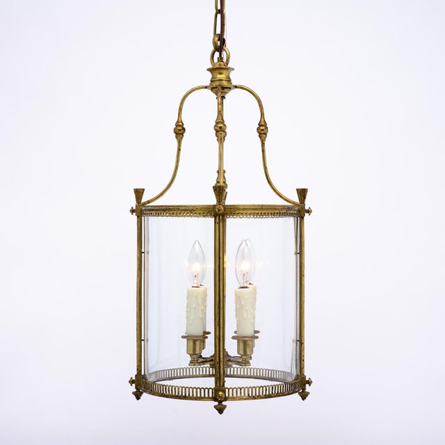 Metal French Antique, Louis XVI Style Lantern, Brass and Glass For Sale - Image 7 of 9