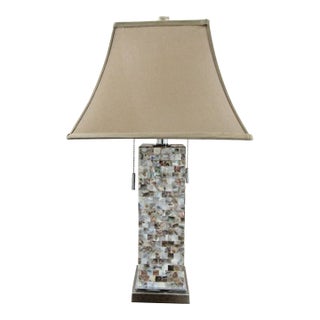 1990s Cannon Seashell and Crystal Led Table Lamp With Shade For Sale