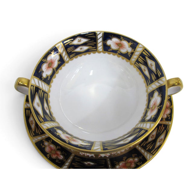 Early 20th Century Early 20th Century Royal Crown Derby 2451 Traditional Imari Bone China Soup Cup Bowl & Saucer Set - 4pcs For Sale - Image 5 of 14
