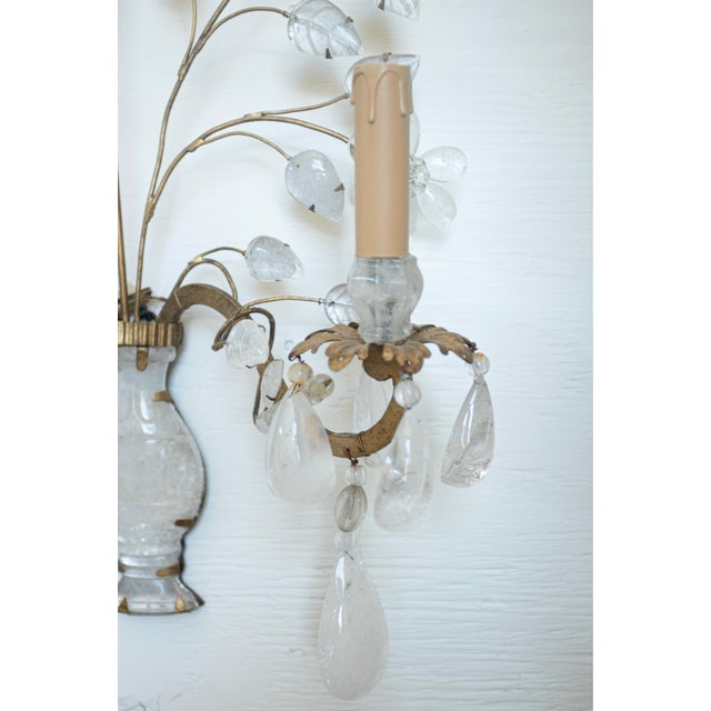 French Mid 20th Century Maison Bagues Style Gilt and Rock Crystal Sconces - a Pair For Sale - Image 3 of 6