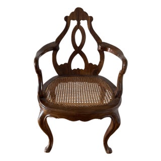 Mid 20th Century Italian Venetian Regency Carved Wood and Cane Armchair For Sale