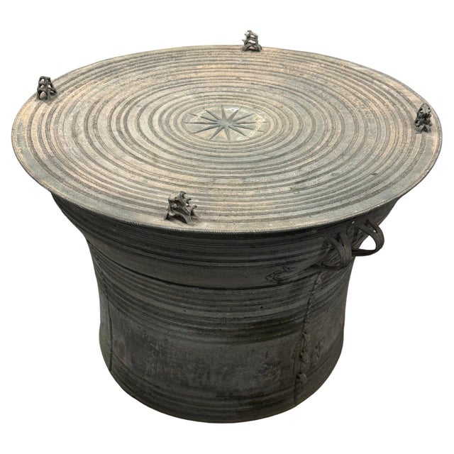 Metal Mid 20th Century Nicely Detailed and Patinated Bronze Southeast Asian Rain Drum For Sale - Image 7 of 18