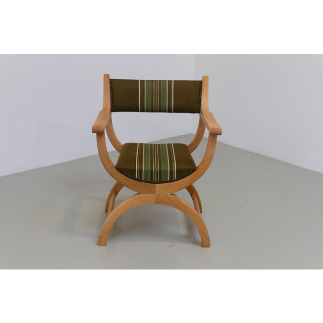 Danish Kurul Armchair in Oak and Striped Green Upholstery by Henning Kjærnulf, 1960s For Sale - Image 11 of 18