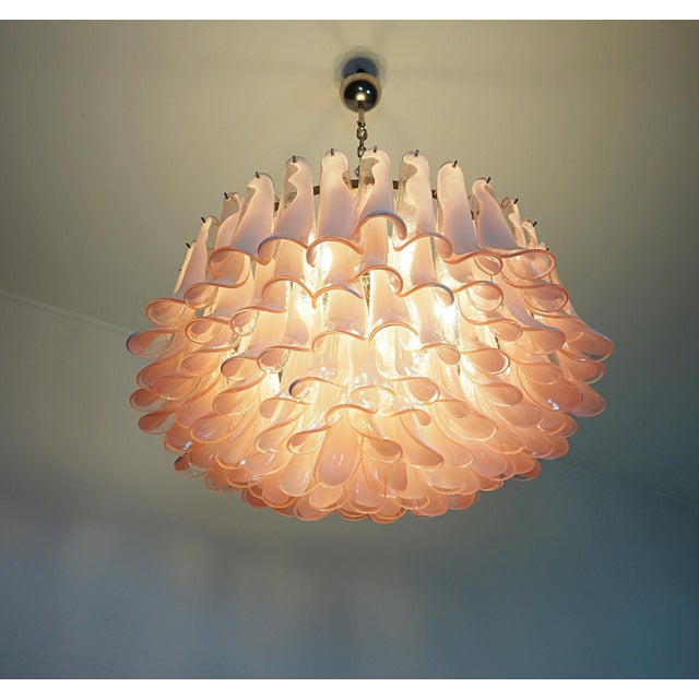 Murano Pink Petal Chandeliers, 1990s, Set of 2 For Sale - Image 9 of 13