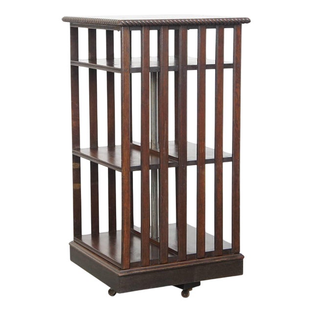 Very Large Antique English Book Mill Made of Oak on Original Wheels For Sale