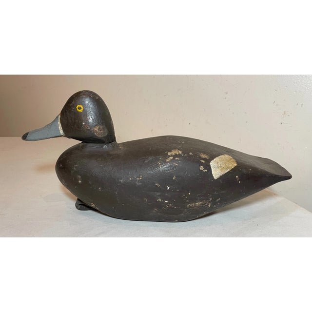 Folk Art Antique Hand Carved Wood Folk Art MSH Bluebill Drake Duck Decoy Bird Sculpture For Sale - Image 3 of 12