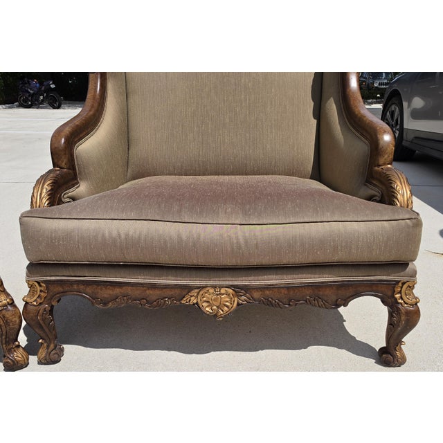 Marge Carson Style French Louis XV Ornate Caved Settees Loveseats Pair For Sale - Image 9 of 18