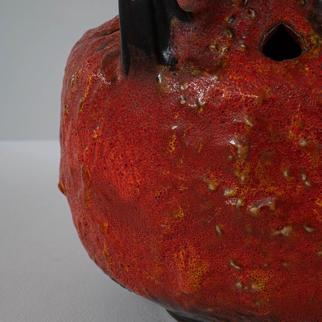 Mid 20th Century German Red Fat Lava Glazed Ceramic Table Lamp For Sale - Image 4 of 12