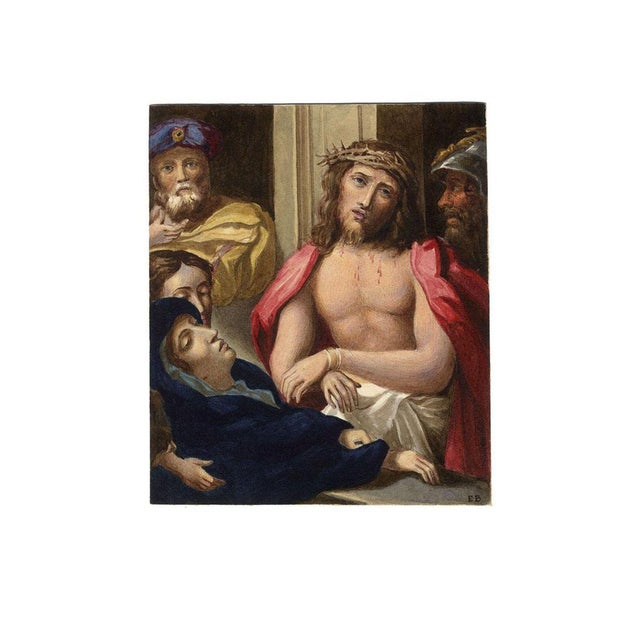 An original mid-19th-century watercolour painting, E. Burton, Christ Presented to the People after Antonio Allegri...