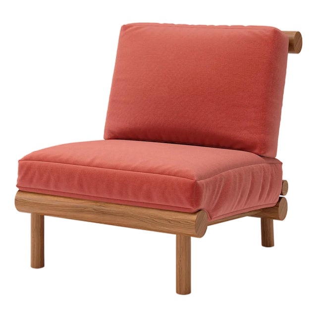 Rishon Dark Teak Outdoor Lounge Chair – Classic Cushion Edition in Sunbrella Canvas Henna For Sale