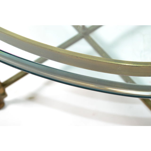 1970s Hollywood Regency Mastercraft Brass Hoof Feet Coffee Table Racetrack Glass Top For Sale - Image 14 of 15