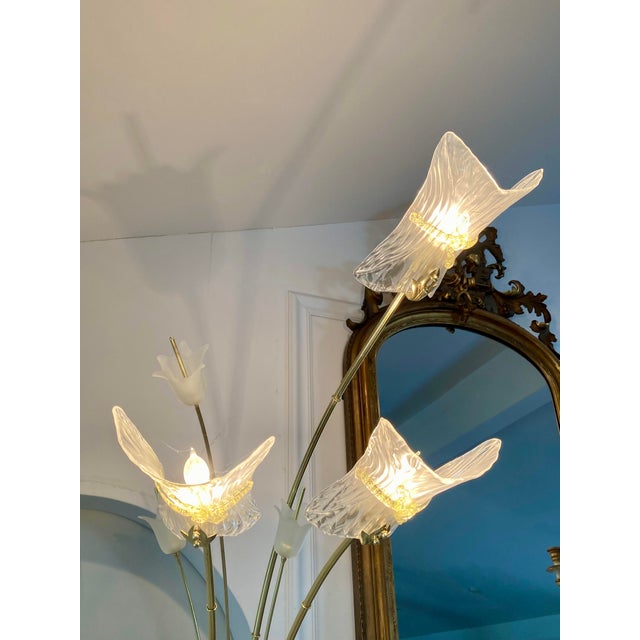 Italian Brass Glass Floor Lamp Murano For Sale - Image 4 of 13