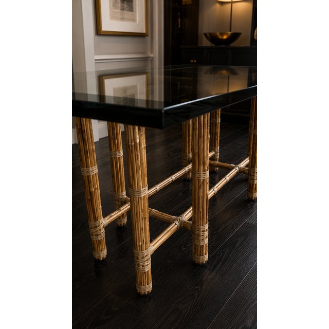 Late 20th Century McGuire Attributed Bamboo Rattan Glass Dining Table | Rectangular 72” Dining Table For Sale In Boston - Image 6 of 9
