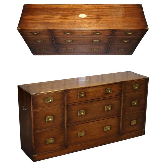 English Military Campaign Sideboard with Brass Fittings from Bevan Funnel, 1950s For Sale - Image 17 of 17