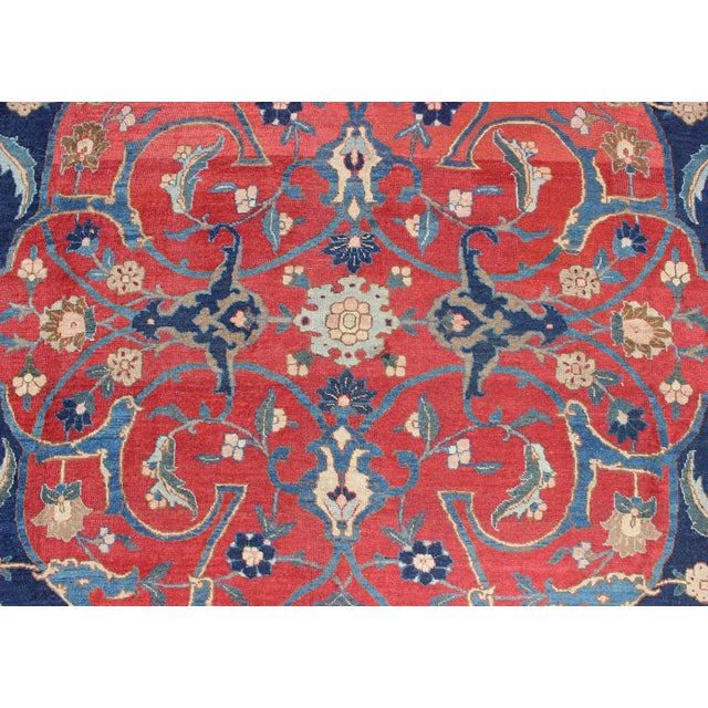 Early 20th Century Antique Large Persian Tabriz Rug With Large Flowers on a Navy Background For Sale - Image 5 of 12