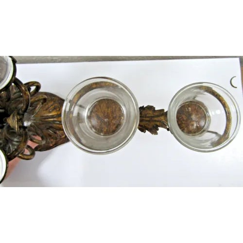 Vintage 8-Piece Centerpiece Metal Candelabra Candle Holder With Glass For Sale - Image 9 of 12