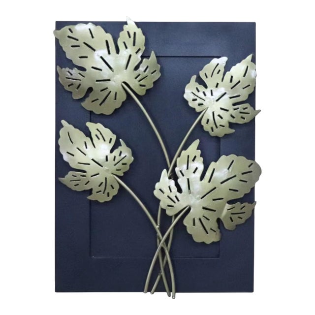 Eclectic Metal Maple Leaves in Black and Gold Finish Wall Hanging | 14" X19" Wall Panel | Coastal Decor For Sale