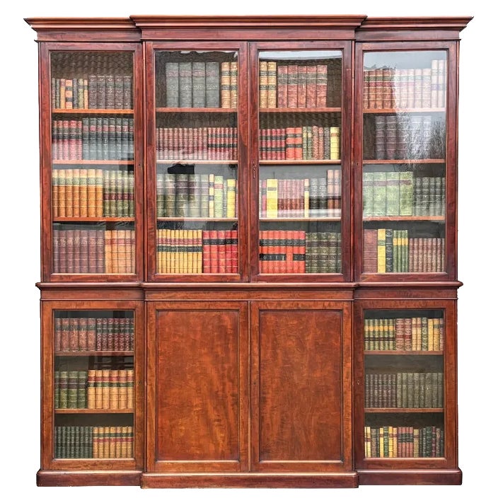 Large Mahogany Breakfront Library Bookcase, 1840s | Chairish