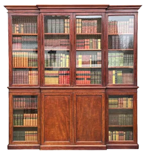 Large Mahogany Breakfront Library Bookcase, 1840s