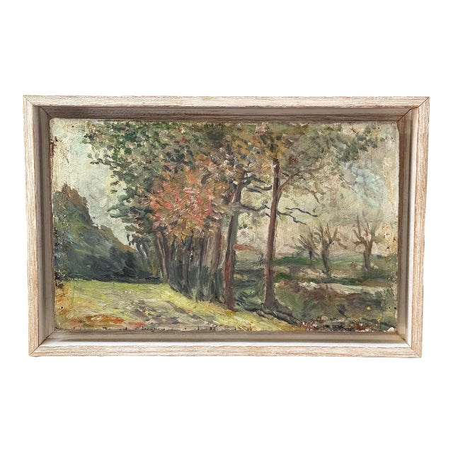 Small French Landscape Oil on Board. C 1940 For Sale