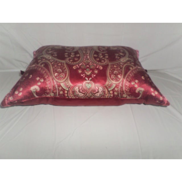 1980s Vintage Chinese 100% Silk Red Paisley Design Feather Throw Pillow For Sale - Image 5 of 8