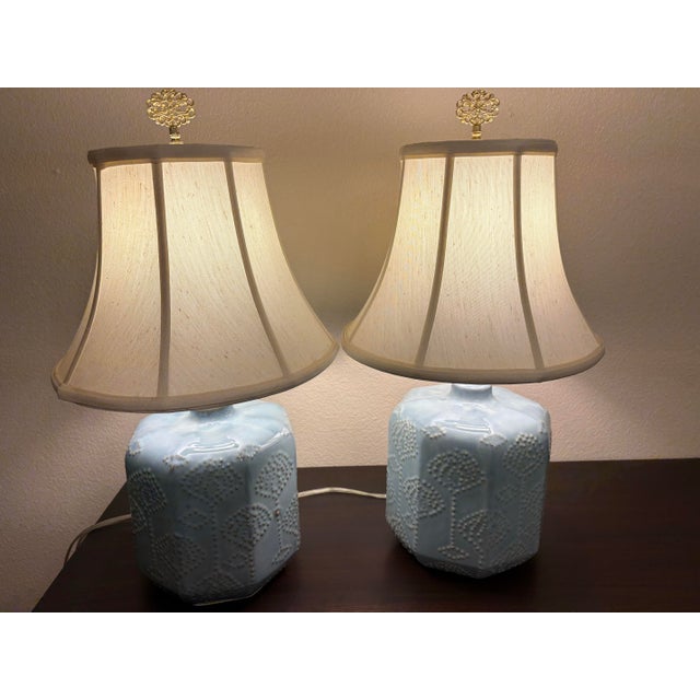 Ceramic French Blue 22” Vintage Ceramic Table Lamps-a Pair For Sale - Image 7 of 7