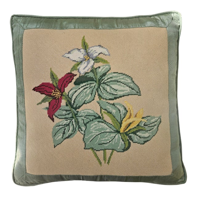 Barbara Russell Wildflower Needlepoint Pillow For Sale