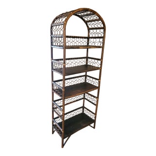 1970s Tall Arched Rattan Bookcase With Four Shelves For Sale