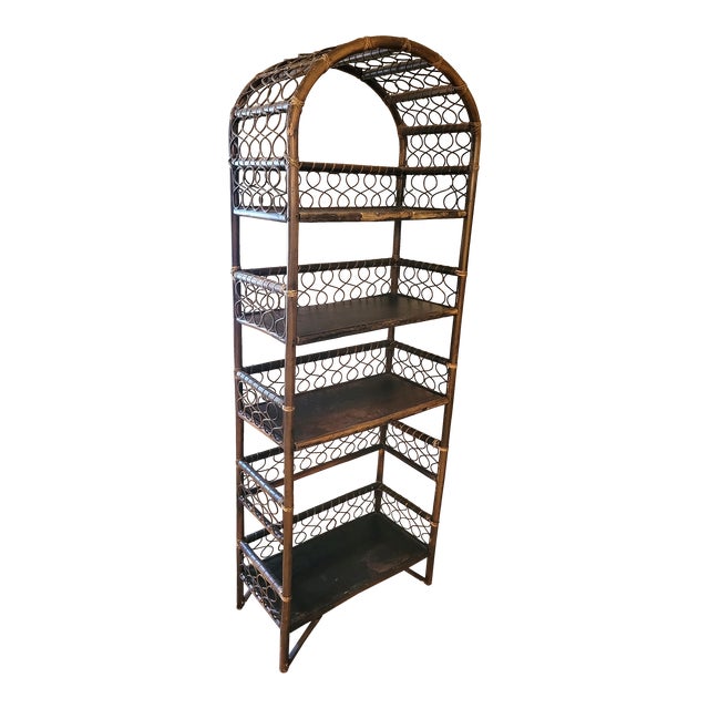 1970s Tall Arched Rattan Bookcase With Four Shelves Chairish